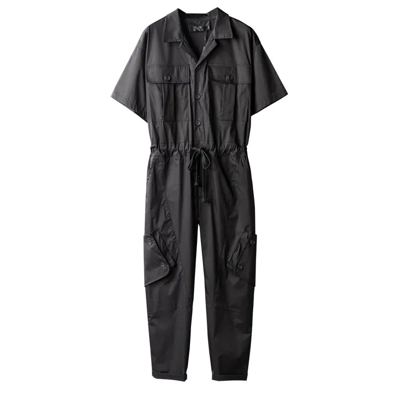 

Мужской тонкий комбинезон на завязках, черный комбинезон с короткими рукавами и множеством карманов, уличная одежда в стиле хип-хоп с поясом и черными брюками, лето 2021