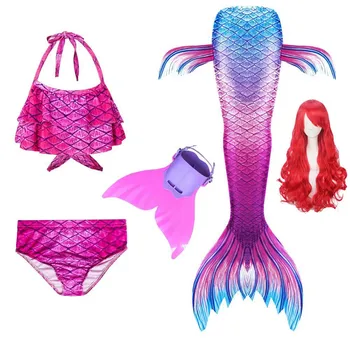 

Newest! Kids Mermaid Tail Swimmable Bathing Suit Bikini Girls Mermaid Swimsuit Costume Party with Mermaid Goggle Mermaid Wigs