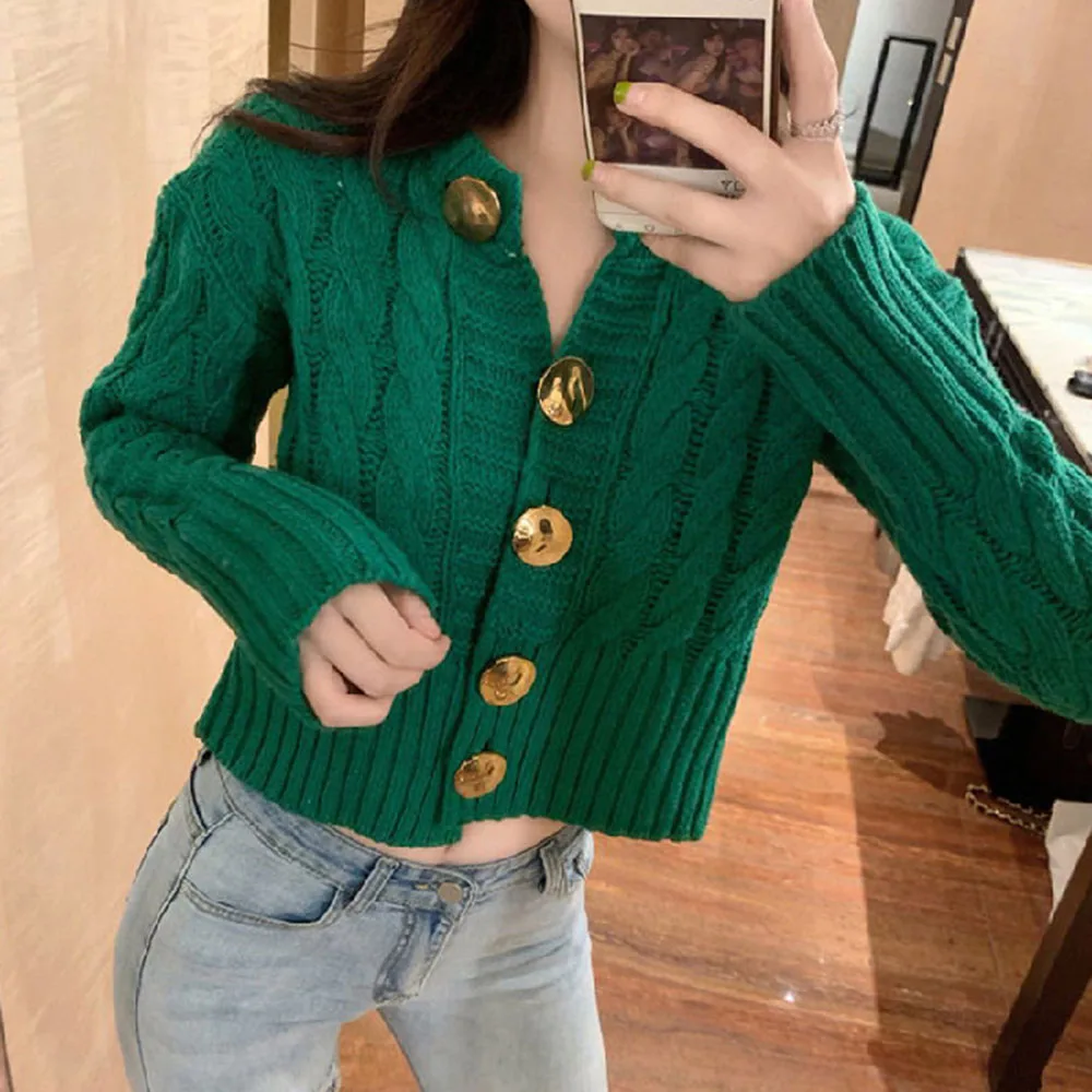 

Ladies Sweater Autumn New Retro Long Sleeves Short Sweater Women Cardigan Thick Sweater Coat Knitted Korean Style Outerwears