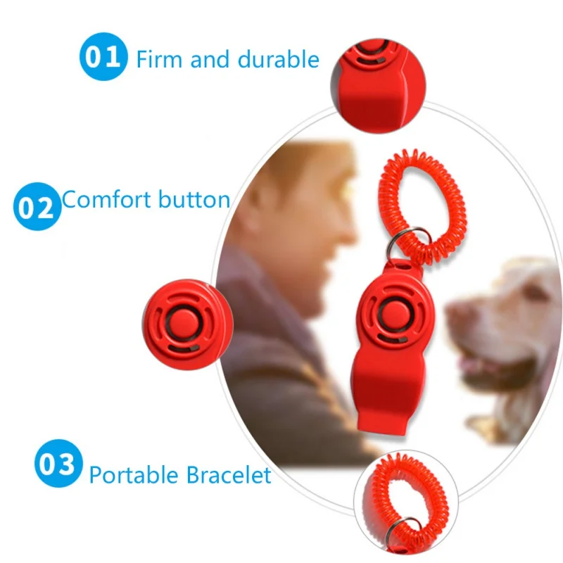 Pet Dog Cat Training Clicker Plastic Dogs Click Trainer Adjustable Sound Key Chain And Wrist Strap Remote Whistle Clicker Supply