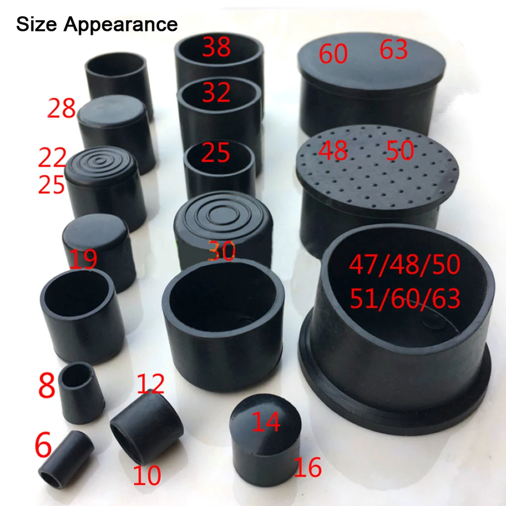 6-Pack 2 Inch Black Vinyl End Caps - PVC Pipe Furniture Leg Protectors