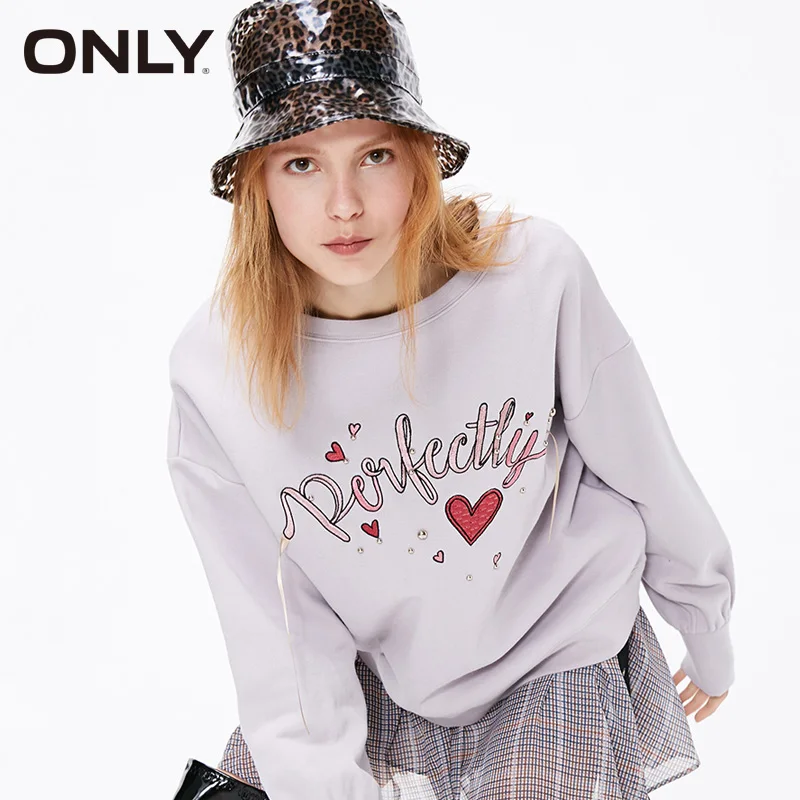 Только женские зимние свободные FIt Письмо Вышивка пуловер свитшот худи | 11919S540