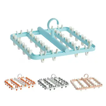 

Folding Clothes Hanger Dryer Windproof Socks Underwear Drying Rack Rotatable Plastic Children Clothes Clip Hanger 24 Clips New