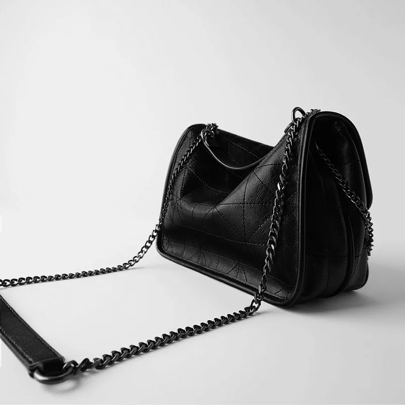 New Rhombus Black Rock Soft Flap Single Shoulder  Crossbody Pack Chain Bag Luxury Handbags for Woman 2021 PU Leather Messenger