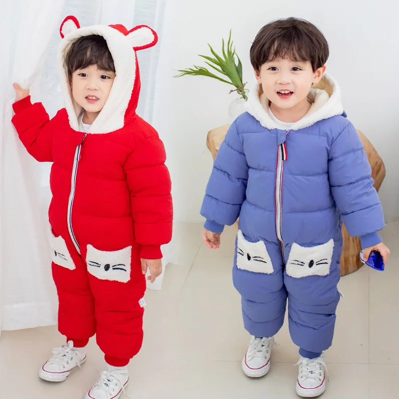 

MudiPanda New Fashion Baby Winter Clothes Newborn Infant Jumpsuit Inside Fleece Rompers Autumn Overalls Children Outwear