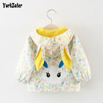 

Yorkzaler Spring Autumn Kids Windbreaker For Girls Boys Long Sleeve Printed Hooded Rabbit Ear Children's Jacket Baby Clothes