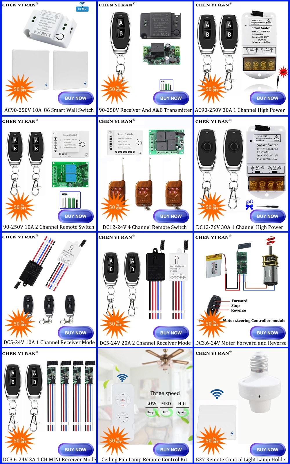 interruptores e acessórios para interruptores