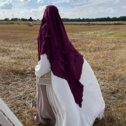 Three Layer Chiffon Khimar With Niqab Strings High Quality EID Ramadan Muslim Women Islamic Clothing Wholesale Prayer Long Hijab