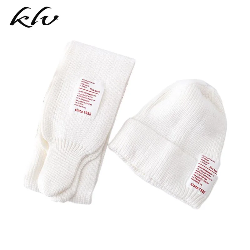 6 2Pcs Kids Baby Winter Hat Long Scarf Set Candy Color Letters Patch Beanie Cap - Цвет: 6