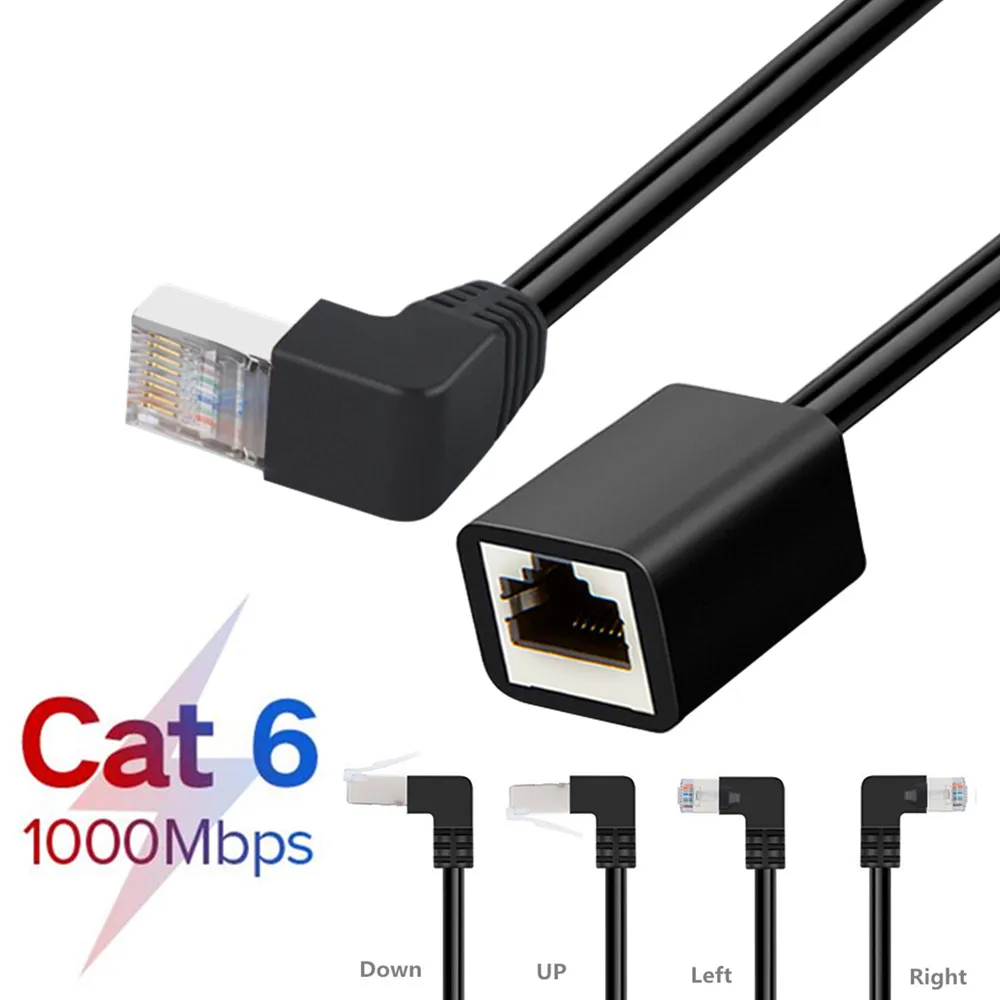90 градусов прямоугольный Cat6 Ethernet Удлинительный кабель RJ45 Cat 6 штекер к гнезду Lan