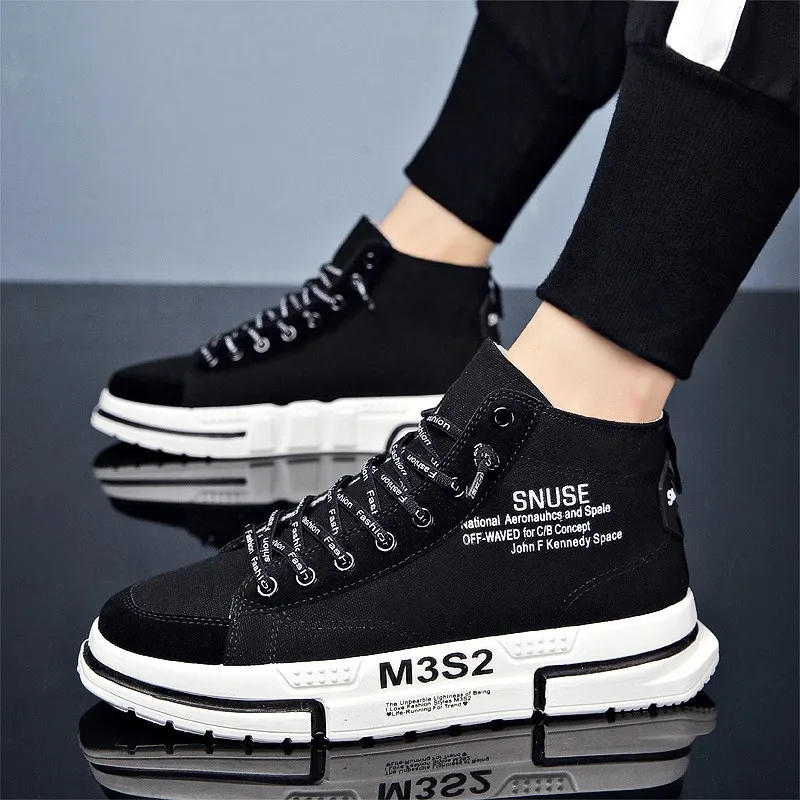 

2019 Summer High Shoes Male STUDENT'S Korean-style Skateboard Canvas Shoes Lettered Online Celebrity INS Hip Hop Hip Hop High St