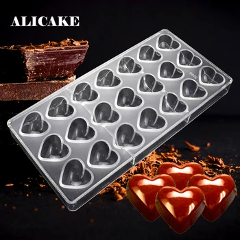 

3D Polycarbonate Chocolate Candy Bars Molds Plastic Heart Forms for Baking Pastry Tray Valentine's Day Bakery Baker Tools Moulds