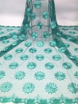

Wonderful water gree flower French net lace fabric African tulle mesh material for party dress PDN625(5yards/lot)