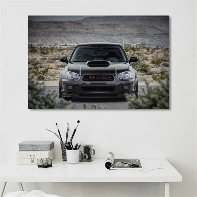 Современные художественные декоративные картины Subaru Impreza WRX STI передняя черная Автомобильная настенная Картина на холсте плакаты и принты Декор для гостиной