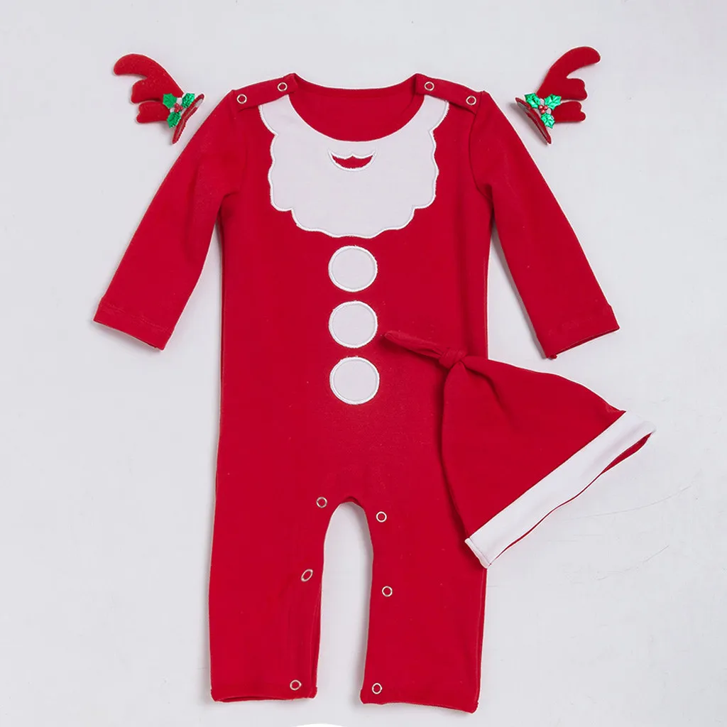 Рождественский костюм для малышей Детский комбинезон с рождественским принтом для маленьких девочек и мальчиков, повседневная одежда шляпа disfraz papa noel bebe@ 47