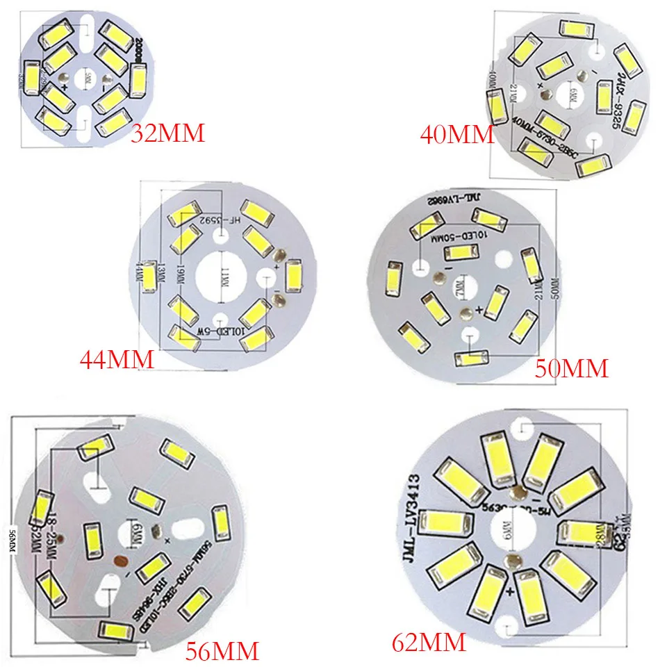 10Pcs LED PCB 빛 보드 설치 SMD5730 LED 칩 알루미늄 램프 플레이트 5W 32mm 40mm 44mm 크리스탈 전구 DIY