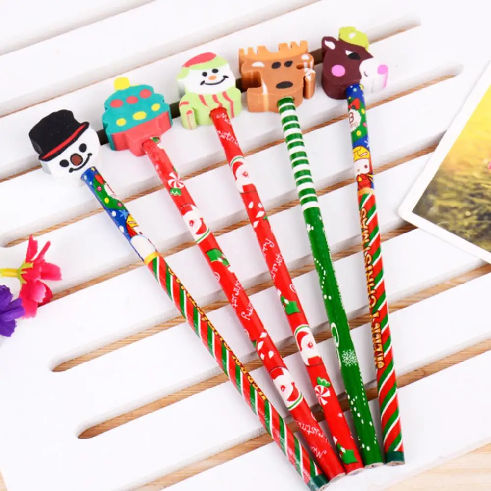 5 шт., креативный мультяшный Рождественский деревянный карандаш, ластик, карандаш, стандарт, для детей, студентов, Обучающие канцелярские принадлежности, школьные офисные принадлежности