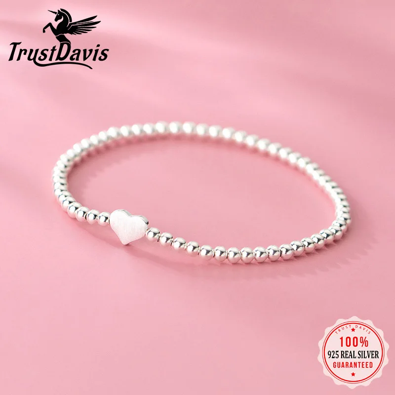 TrustDavis Authentic 925 Sterling Silver Fashion Minimalist Heart Beads Bracelet For Women Wedding Party Trendy Jewelry F456 | Украшения и