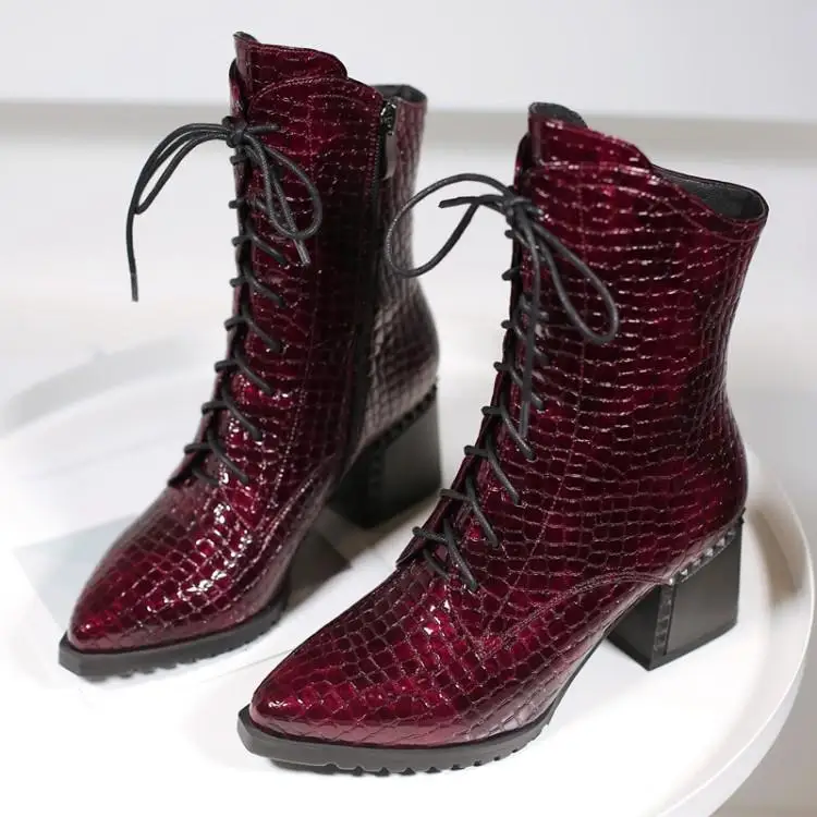 

Winter women's boots pointed thick heel high heel short boots stone martin boots short tube microfiber 6cm