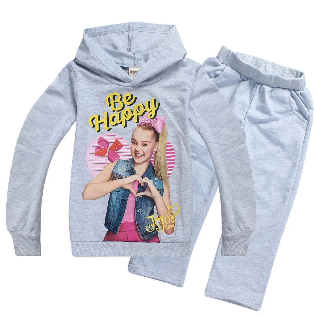 JOJO Siwa/комплекты для маленьких девочек; зимняя одежда; толстовки с длинными рукавами; комплект со штанами; Jojo Siwa; комплекты из 2 предметов; комплекты с оборками для девочек - Цвет: grey-1043GRset