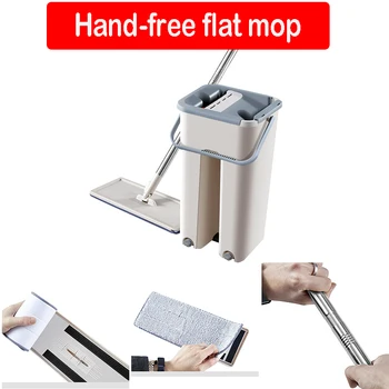

Flat Squeeze Mop Bucket Hand Free Wringing Stainless Steel Self Wet And Cleaning System Dry Cleaning Microfiber Mop Floor D20