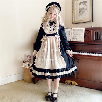 

Japanese OP French Elegant Temperament Cardigan Bowknot Dress Lolita Girls Student Ruffle Lace Loving Princess Dress Cosplay
