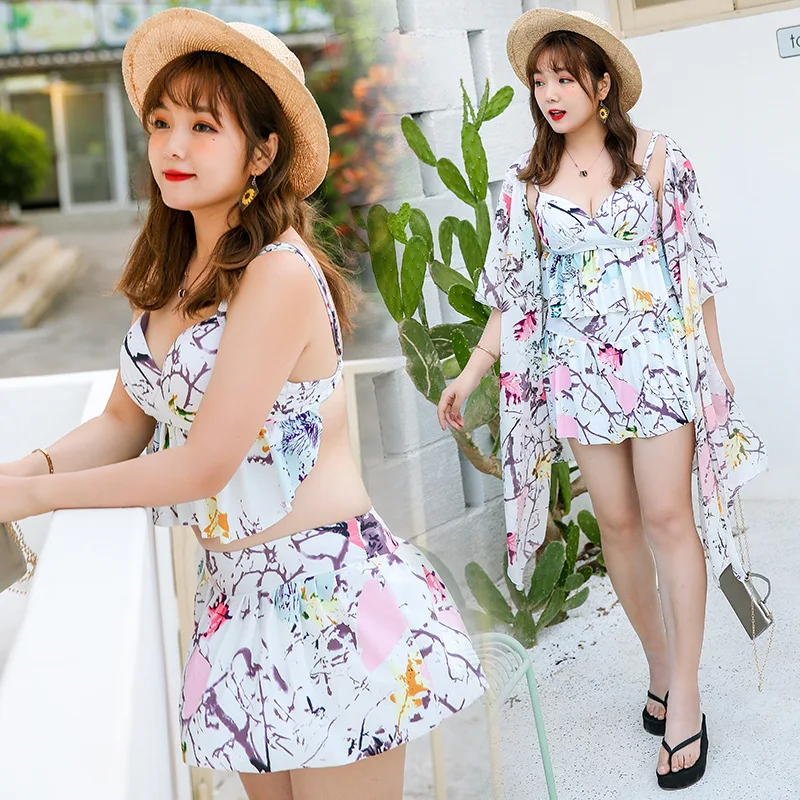 

Large Size Bikini Three-piece Set Bubble Hot Spring Belly Covering Students Slimming Swimsuit Plus-sized Womenswear Size 200 Ski