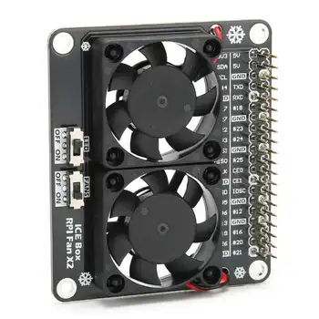 

Demo Board Accessories Cooling Fan for Raspberry Pi Heat Sink Expansion Board LED Light Double Fans C2448 Hot