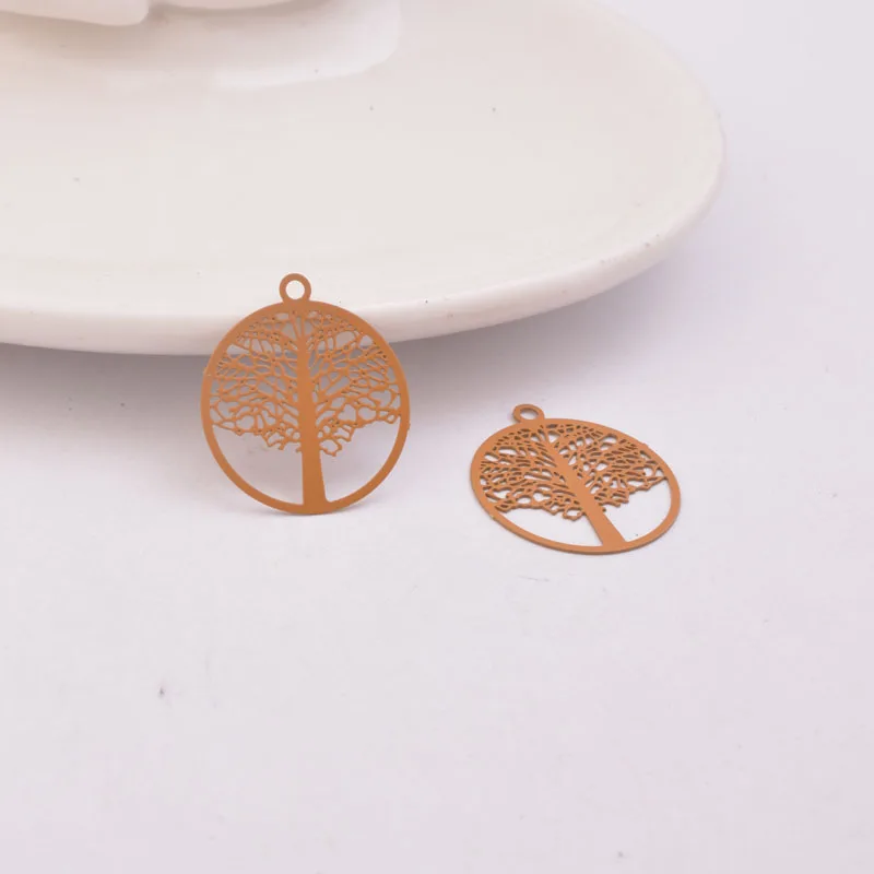 50pcs AC5448 18*21mm Painted Brass Life Tree Charm Small Trees Watermark Pendant Filigree Jewelry Earring Findings