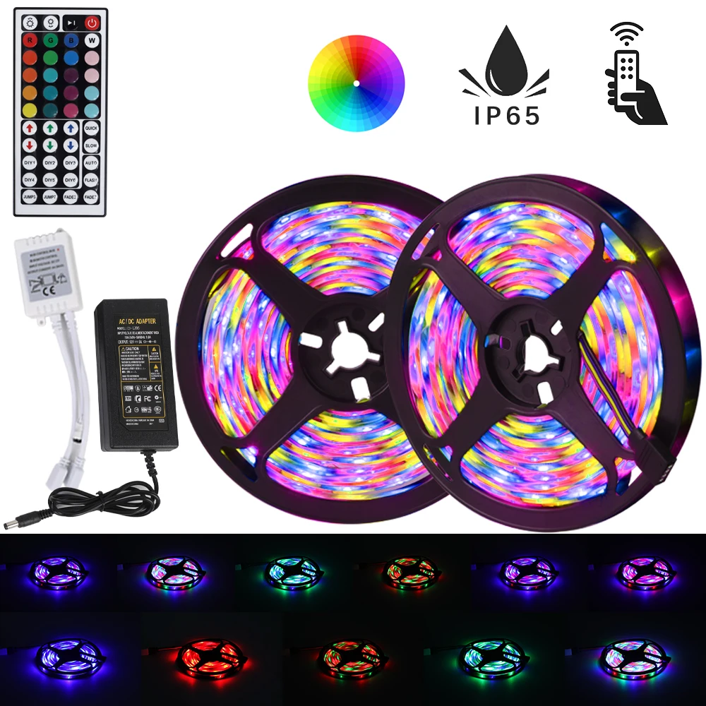 

LED Strip 5050/2835 Flexible Lamp DC 12V RGB Strip Lights For Room 5M 10M 15M 20M LED Light Ribbon + Remote Control +Adapter
