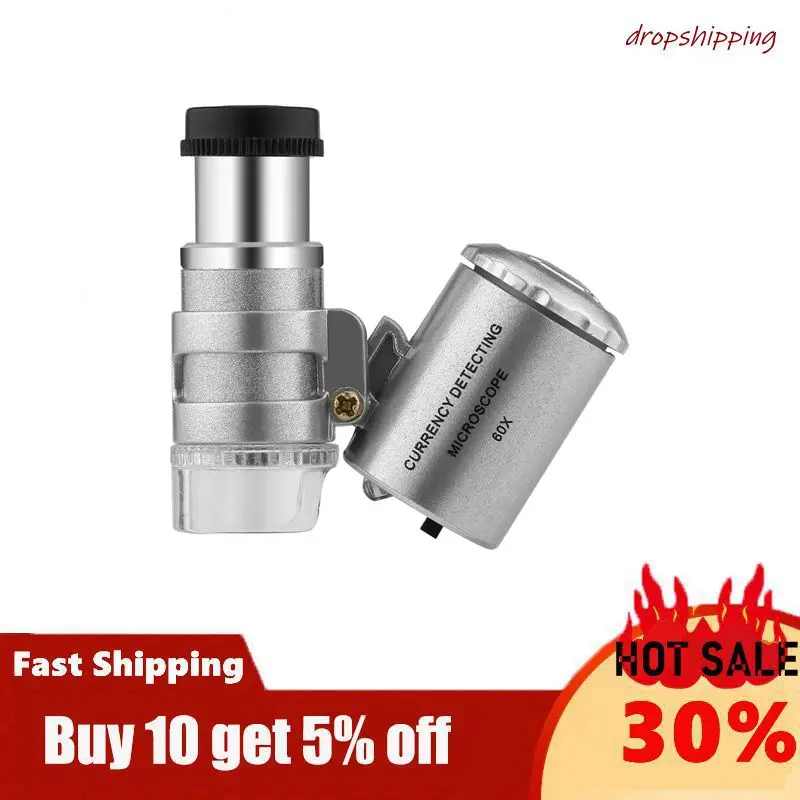 Mini Portable 60X Currency Detecting Microscope Handheld Money Tester Magnifier Loupe Glass LED Light UV | Украшения и аксессуары
