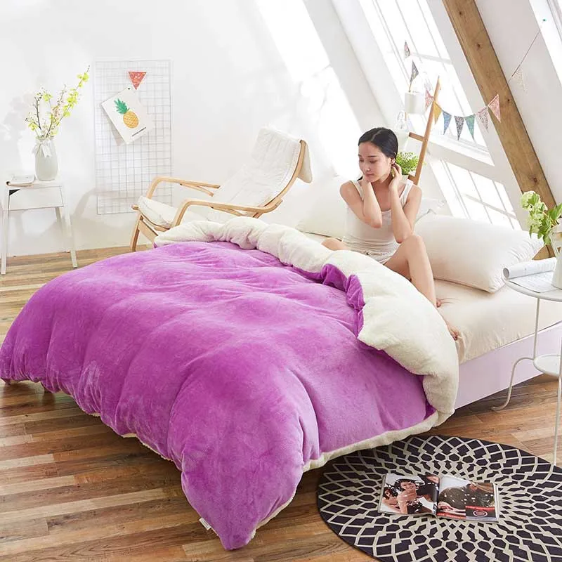 Зимний плотный флисовый фиолетовый розовый синий пододеяльник супер мягкий теплый пододеяльник домашний декор для дивана-Кровати Покрывало - Цвет: light purple