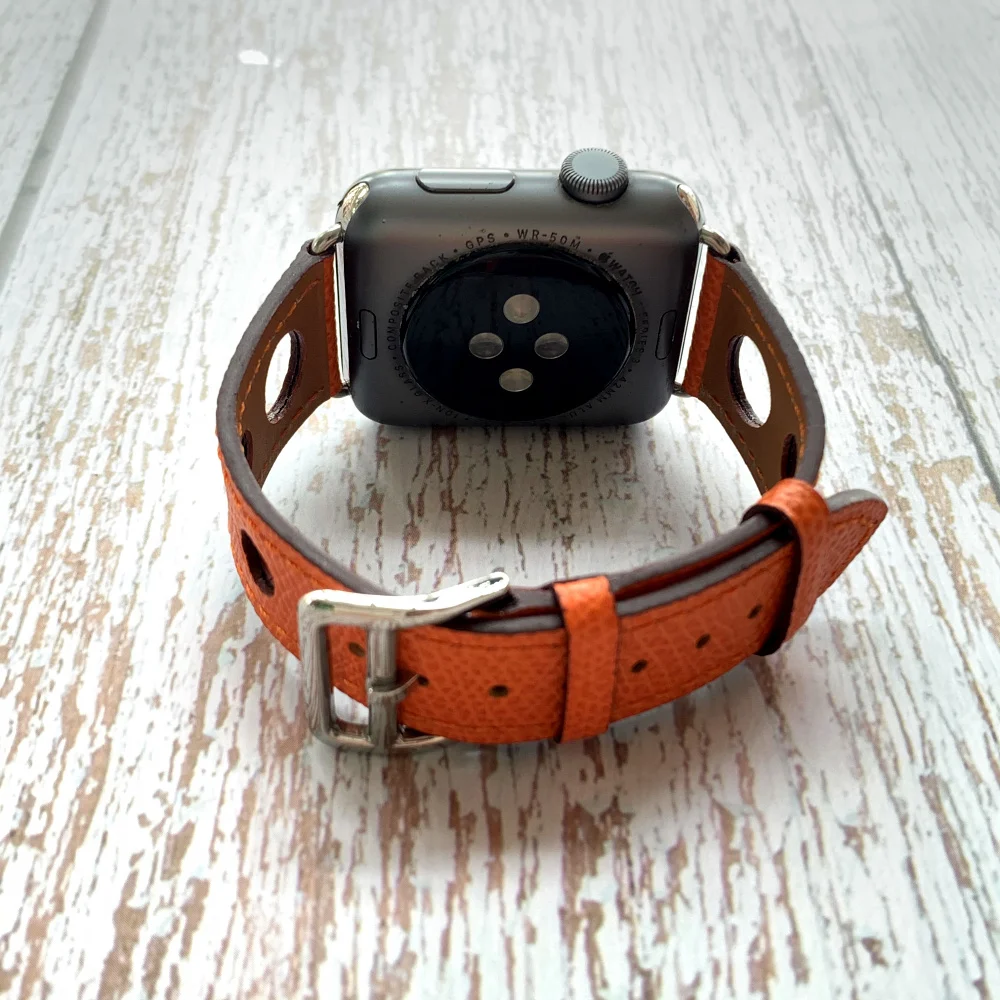 Ремешок браслет из натуральной кожи с отверстиями для Apple Watch 38 мм 40 42 44 ремешок