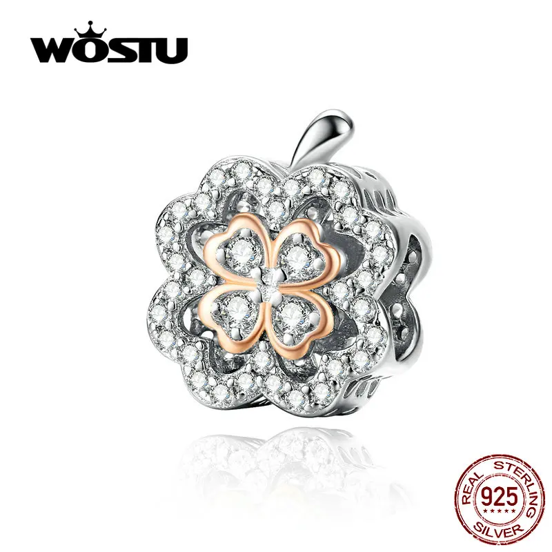 WOSTU подлинные 925 пробы серебряные товары удача бусины с клевером Шарм Подходит браслет ювелирные изделия подарок на удачу CQC1247