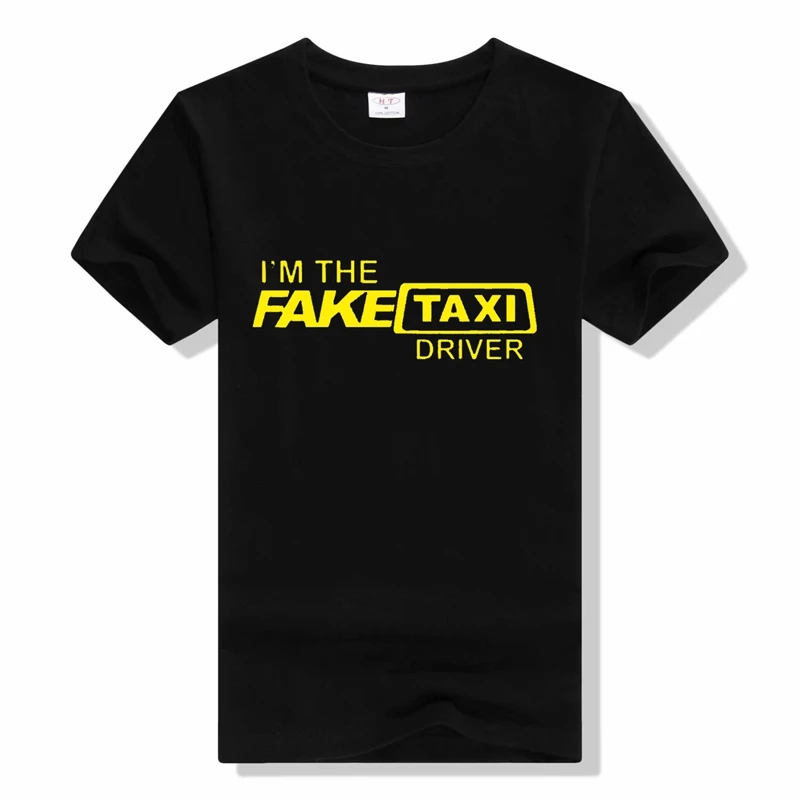 Мужская футболка с надписью I'M The Fake Taxi Driver летняя короткими рукавами и круглым