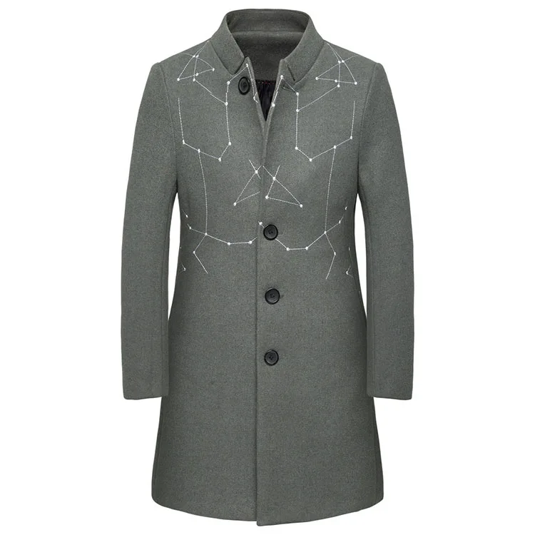 New Autumn Winter Men Warm Jacket Long Sleeve Hooded Solid Coat Pattern Printing Male Clothing Trench Streetwear Cardigan