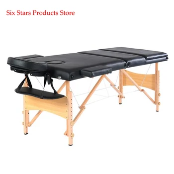 

84" 3 Sections Folding Portable Beech Leg Beauty Massage Table 60CM Wide Adjustable Height Black