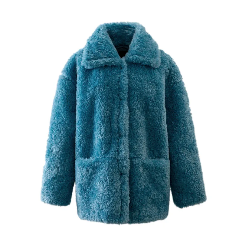 peach teddy coat Корейские розовые длинные куртки-Тедди для девочек, пальто, зима, Пушистый Жилет из искусственной мерлушки, пальто, утепленная куртка, уличные пальто, верхняя одежда - Цвет: peach teddy coat
