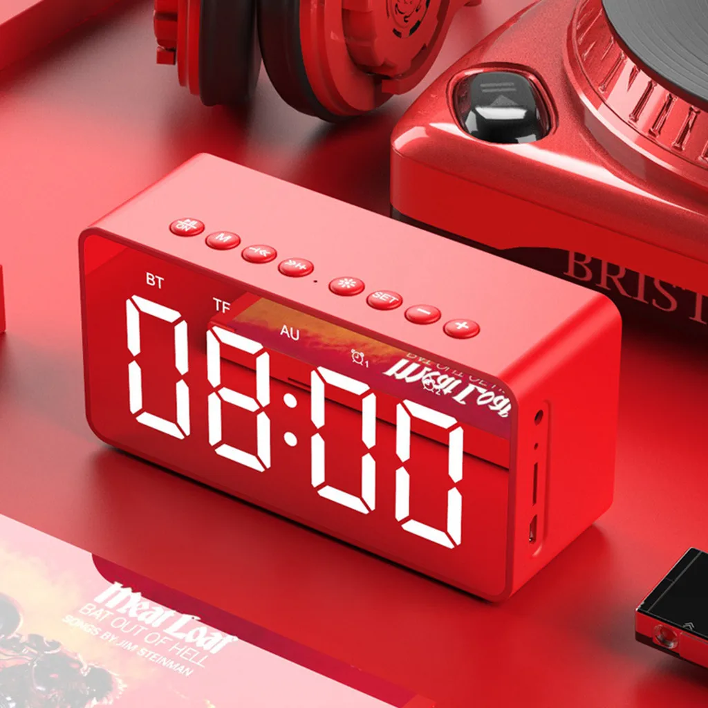 Красный HIPERDEAL BT506 Мини Bluetooth беспроводной сабвуфер TF карта Аудио будильник домашний, Настольный Будильник Bluetooth Динамик Зеркало - Цвет: Красный