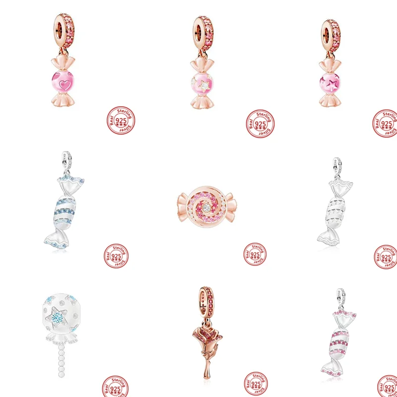 Новые розовые золотые браслеты с леденец Конфеты Lucky Cat цветок серебряные бусины