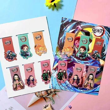 

6 Pcs /Set Anime Demon Slayer Kimetsu No Yaiba Cute Metal Magnetic Bookmark Book Marker School Stationery Kids Boy Girl Gift