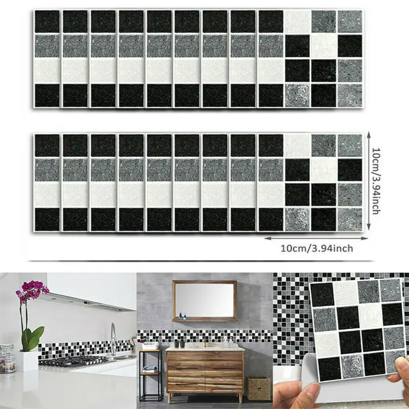 

18PCS DIY Mosaic-Sticker Kitchen Tile Stickers Bathroom Self-adhesive Home Wall Decor Background Checkered-wall Stickers