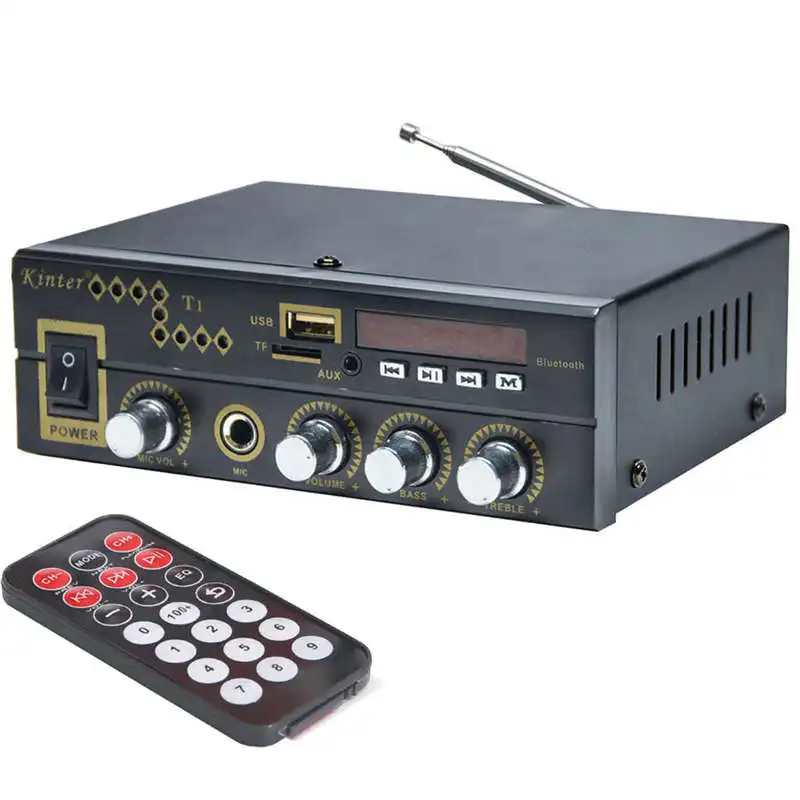 For Bluetooth T1 2 0CH Power Amplifier Audio With Microphone USB TF FM AUX Play Stereo Sound Control Bass Treble Volume