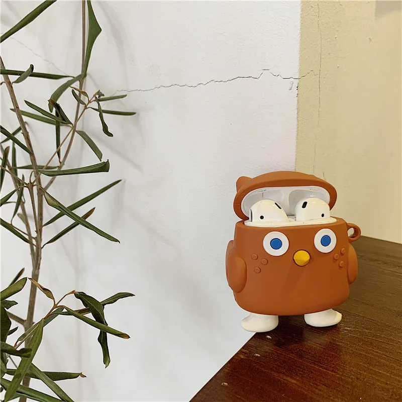 3D кожухи головных телефонов для AirPods 2 Чехол милый Мячик с эльфом мультфильм для Apple Air Pods защитный чехол для наушников кольцевой ремень - Цвет: Brown Owl