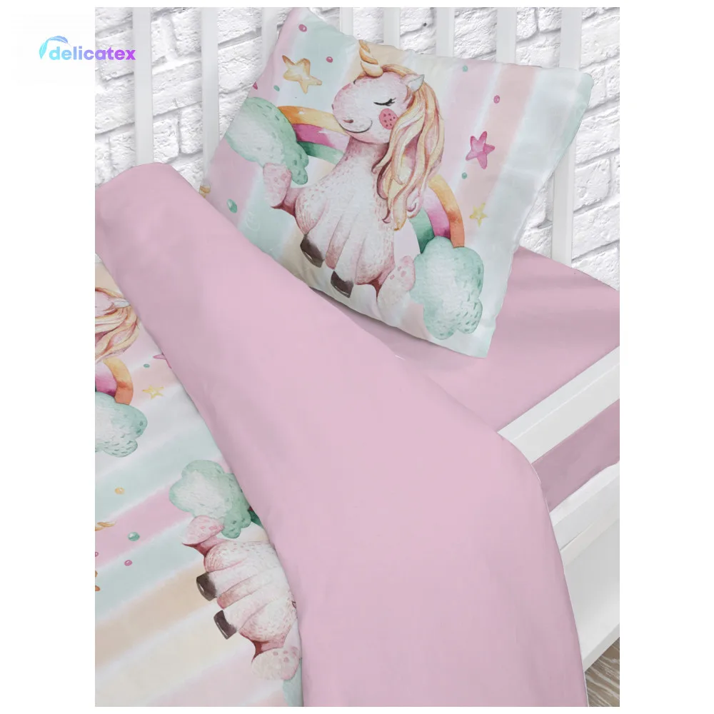КПБ Delicatex детск. поплин "Непоседа"(40х60) рис. 9003-1/розовый Единорожки
