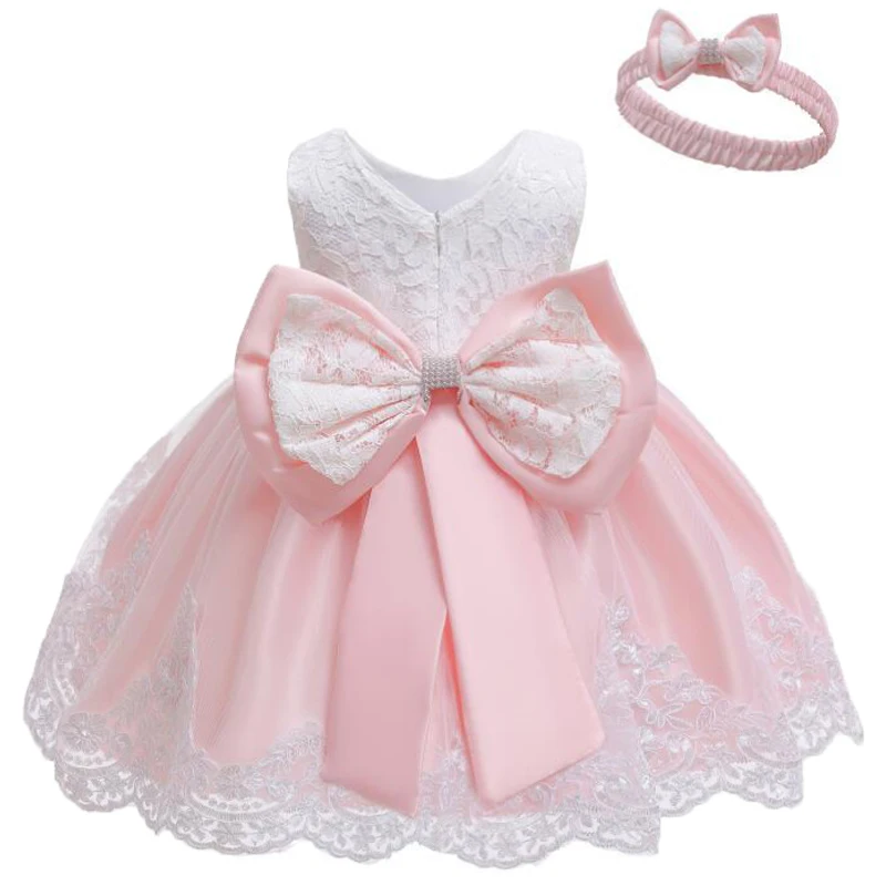 Новое Детское платье для крещения, 1 день рождения, кружевное свадебное платье принцессы, вечерние платья на крестины, детские рождественские платья, одежда - Цвет: Pink