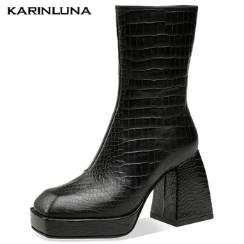 

2021 New Design Dropship High Quality Hoof Heels Punk Style Square Toe Solid Genuine Leather Cowboy Ankel Boots