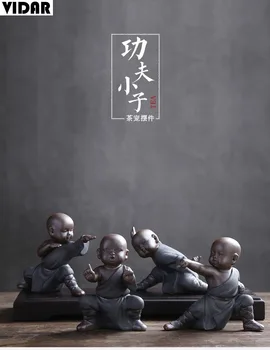 

VIDAR Chinese Style Home Interior Tabletop Tea Pet Ornaments Dehua Ceramic Characters Chinese Style Kung Fu Kid Little Monk