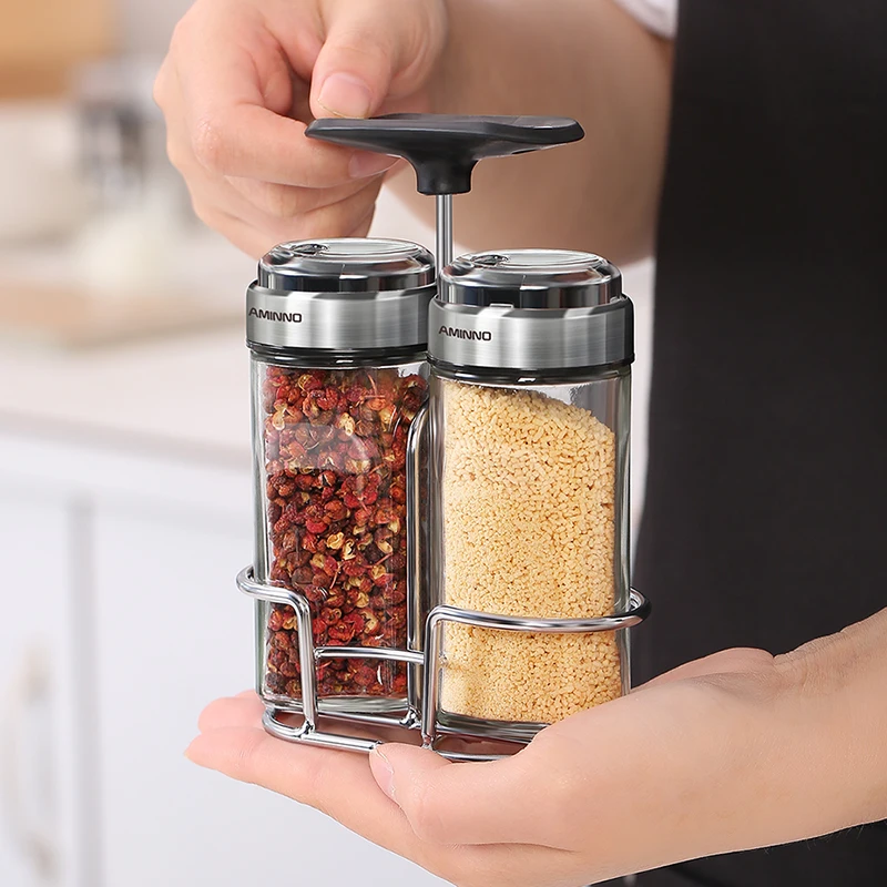AMINNO Бытовая Кухня Приправа Диспенсер для Перца Spice Jar 2 шт. Стеклянные Бутылки 80 мл