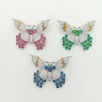 

1pc 46x37mm golden plated Mixed Color Cz micro butterfly brooch
